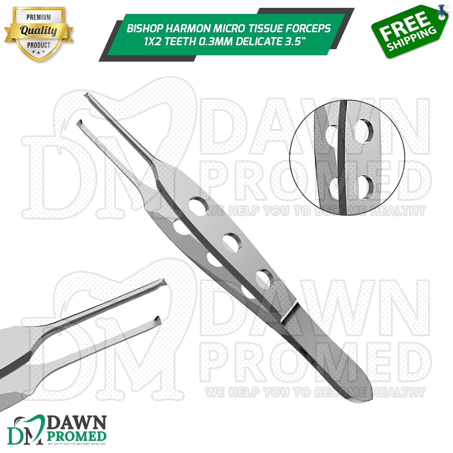 Bishop Harmon Micro Tissue Forceps 1x2 Teeth 0.3mm Delicate 3.5" Eye Instrument