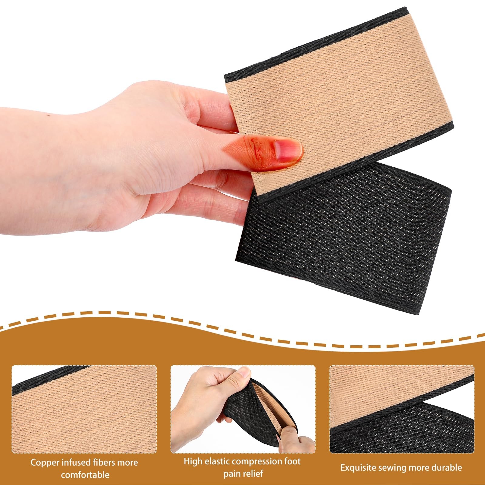 2 Pairs Arch Support Sleeves Plantar Brace Compression Bands Copper Arch Support