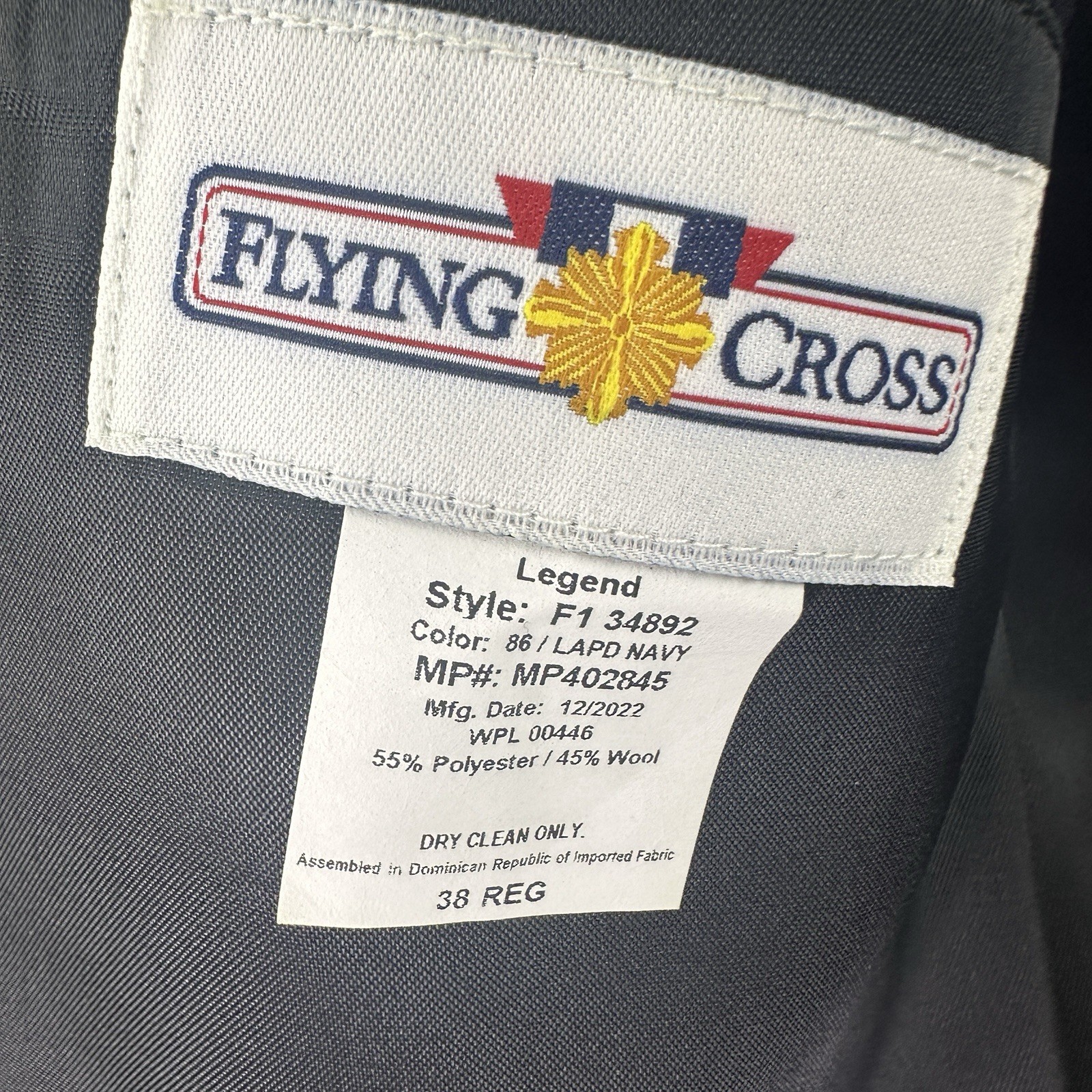 Flying Cross Navy Double Breasted Dress Blazer 38 Regular Wool Polyester Blend