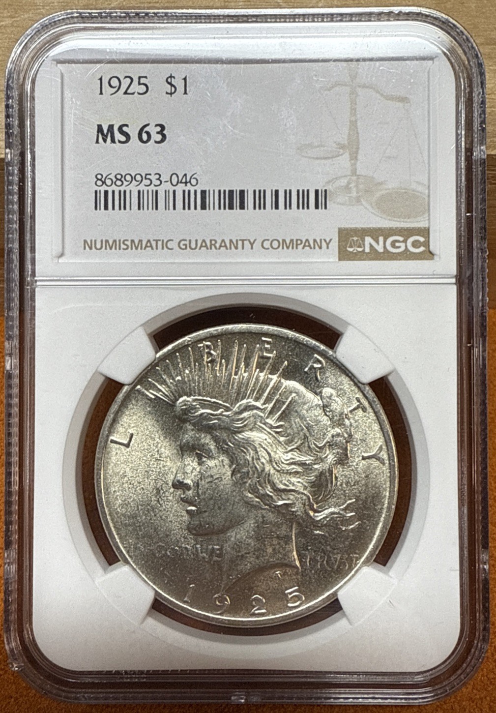 1925 Peace Silver Dollar Graded MS63 By NGC - 1925-P Uncirculated