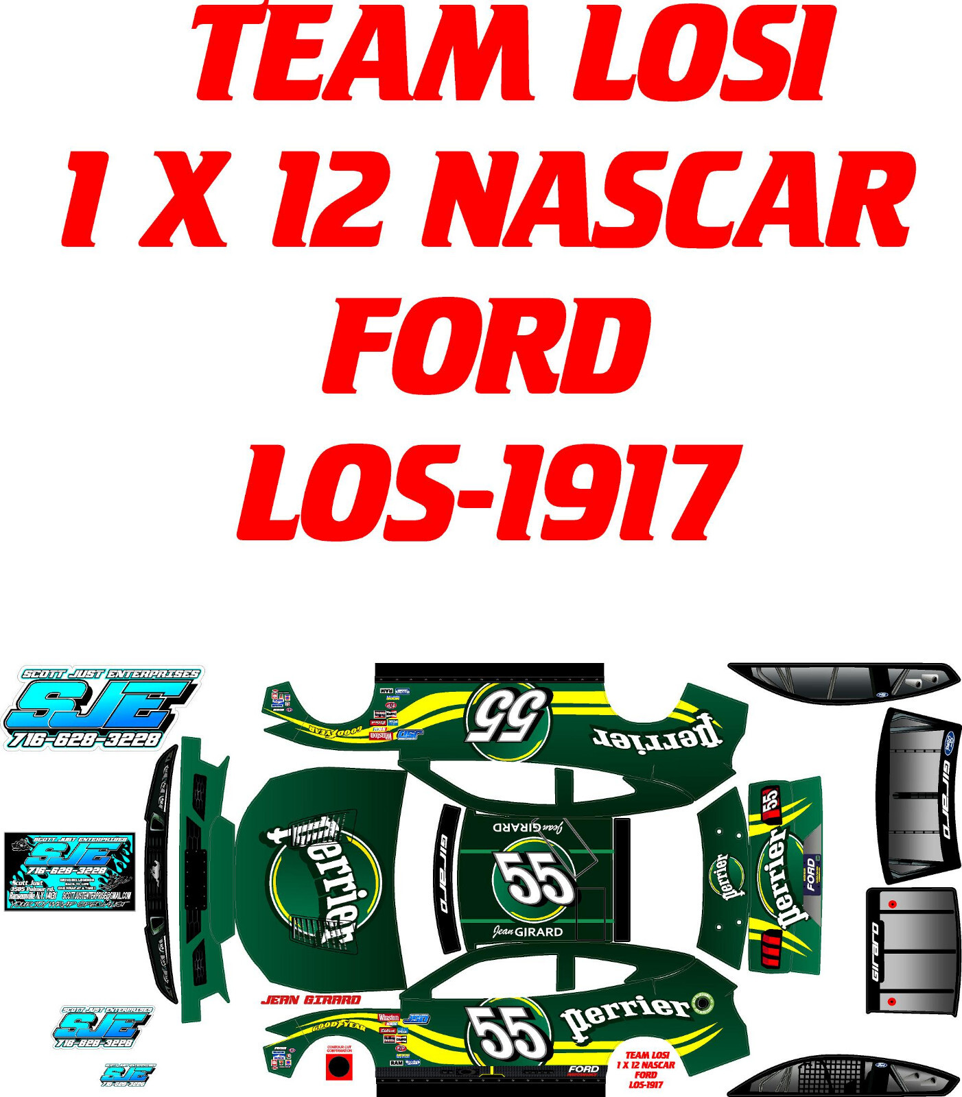 TEAM LOSI 1X12 1917 NASCAR JEAN GIRARD  DECAL WRAP KIT FORD  BODY ONLY