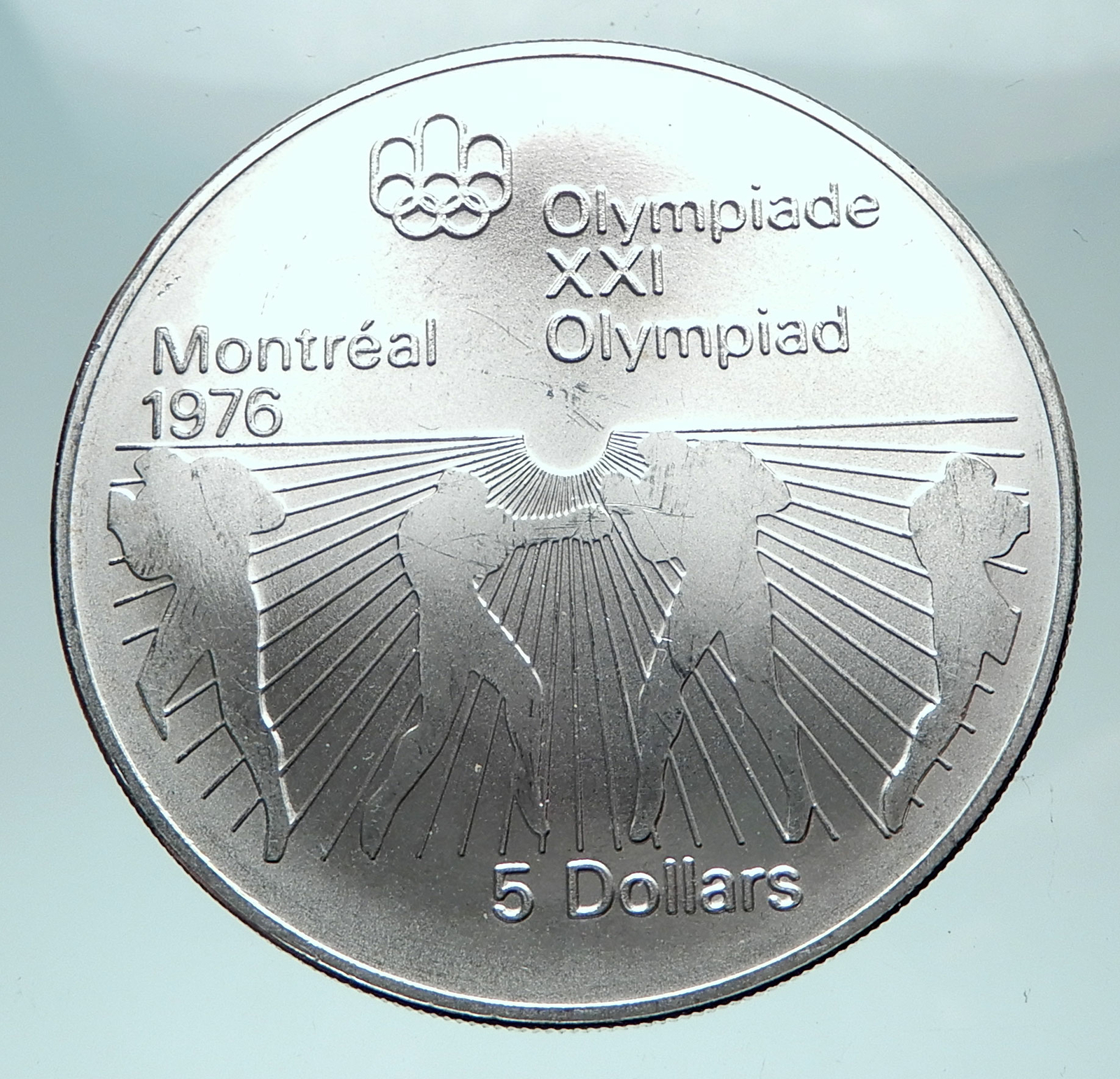 1976 CANADA Queen Elizabeth II Olympics Montreal Boxing Silver $5 Coin i81631