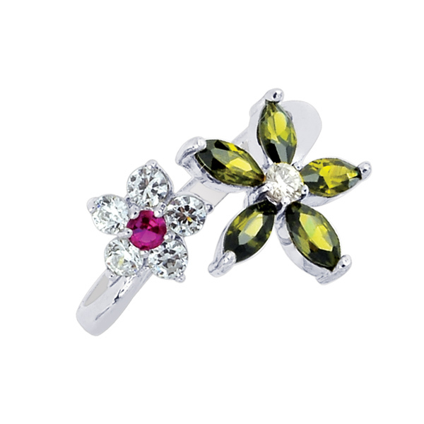 CZ Multi Color Flower Toe Ring Real Solid .925 Sterling Silver ONE SIZE FITS ALL
