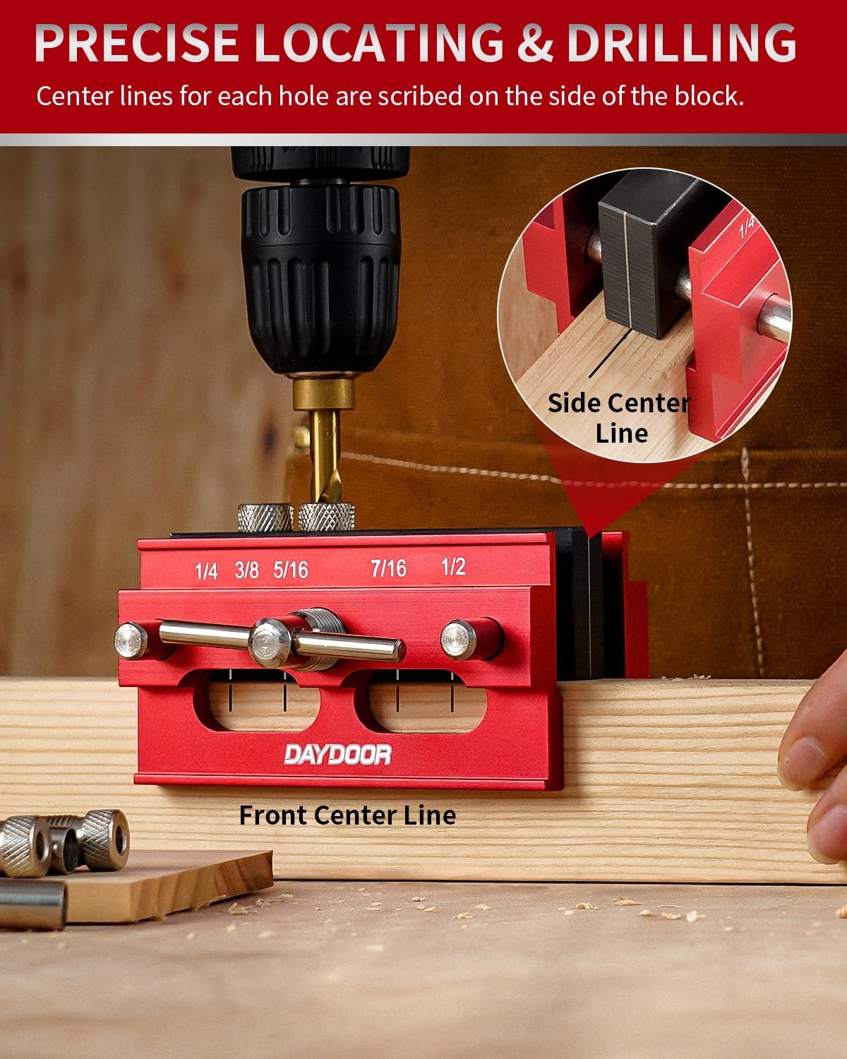 2.1 Self Centering Dowel Jig, Universal Capacity Doweling Jig & Drill Guide for