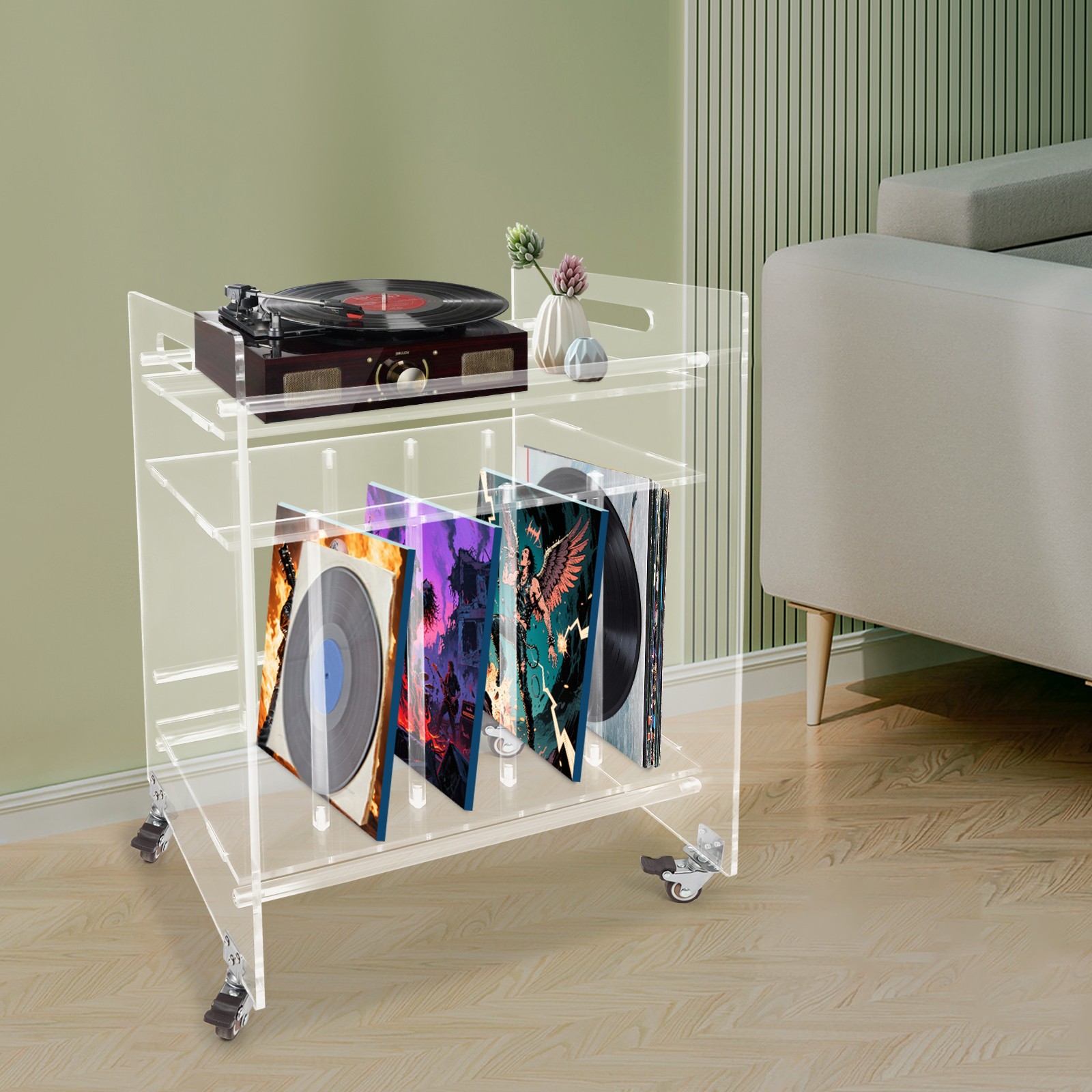 Clear Record Player Stand, Record Storage Stand, Record Player Stand Table