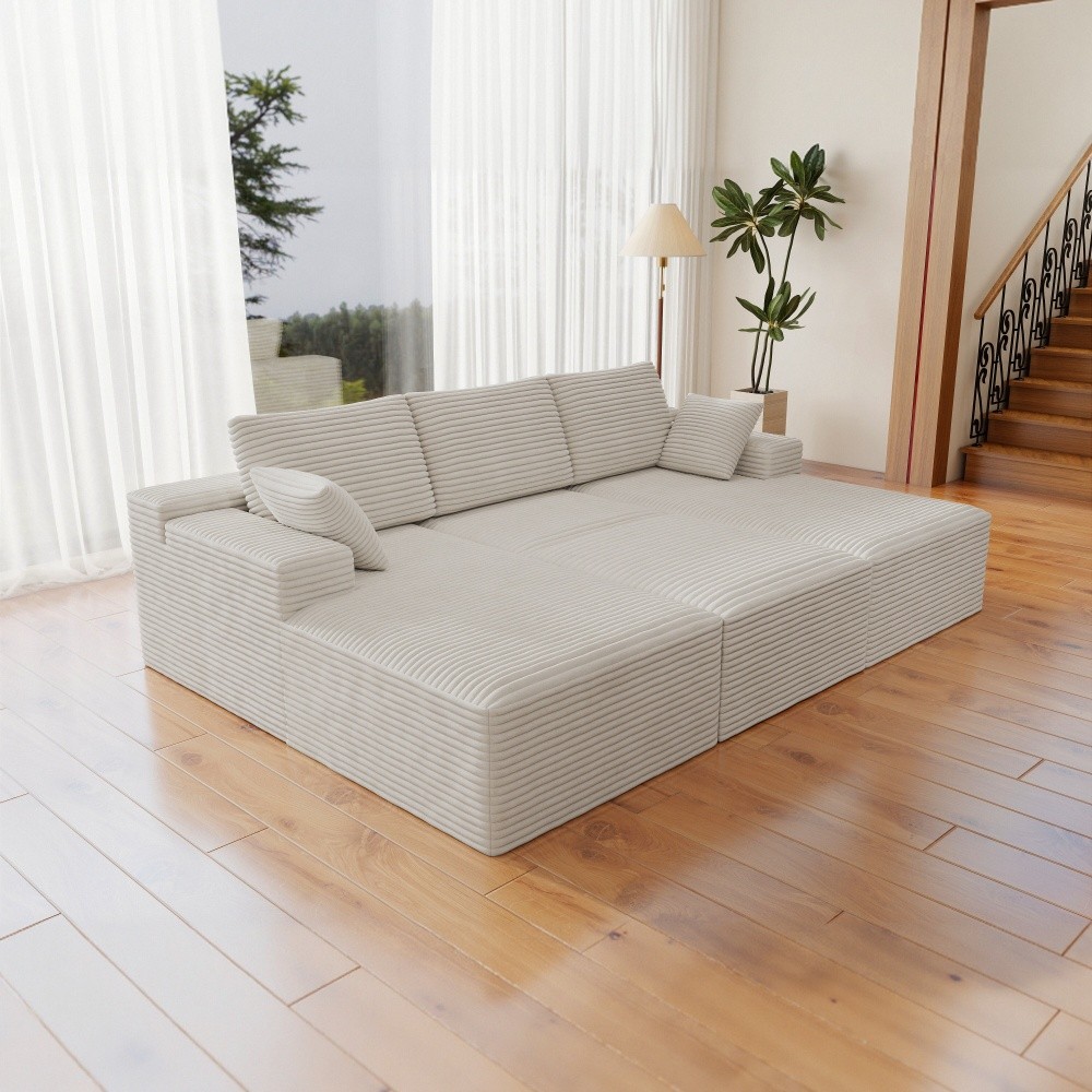 98.4*68.9" Modular Sectional Sofa Seat, Upholstered Compressed Couch, White