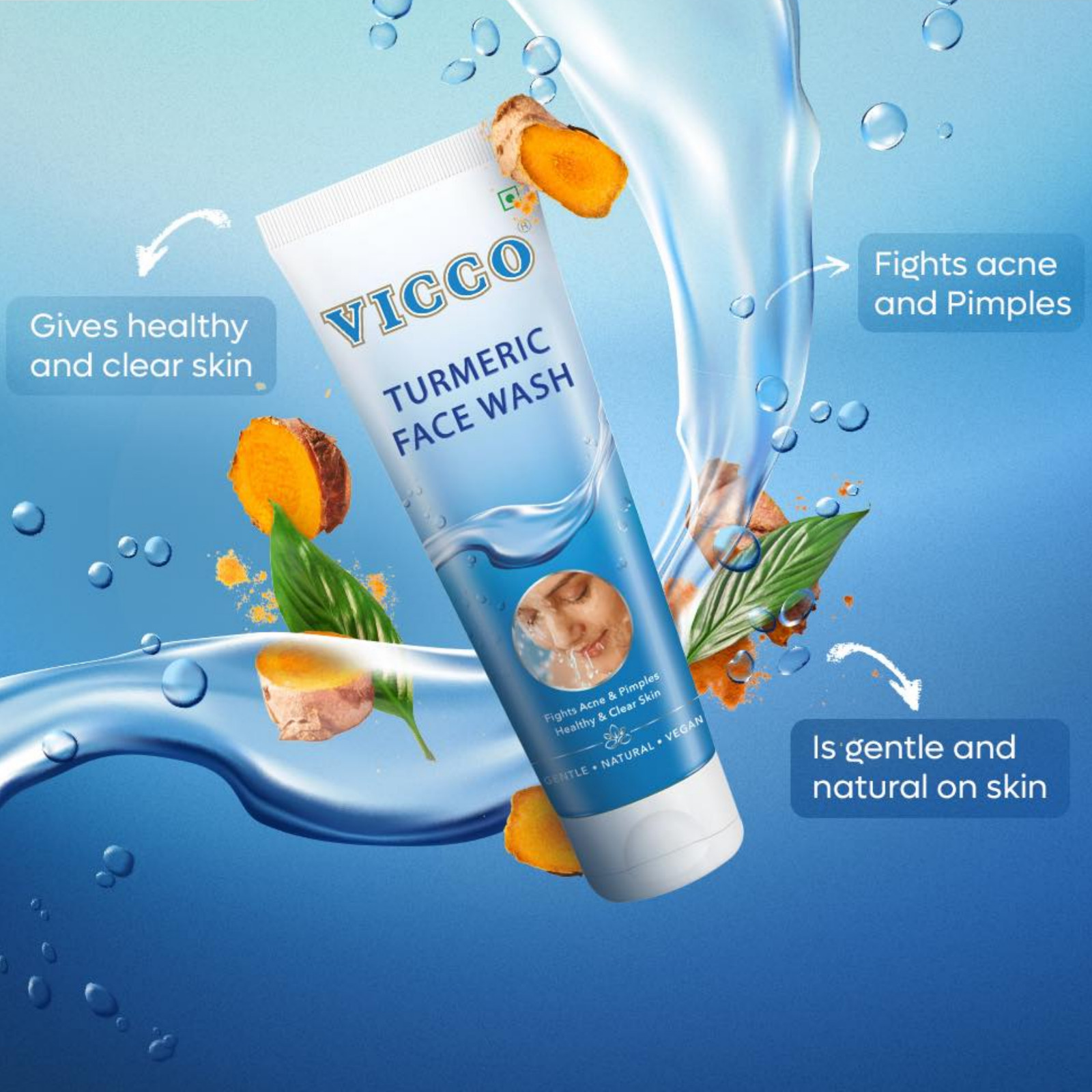 Vicco Turmeric Ayurvedic Face Wash Natural Cleanser for Fresh, Glowing skin 150g