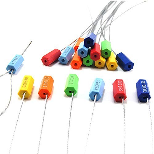 100 Tamper Proof Security Cable Seals - Numbered Pull Tight Steel Wire Tags for