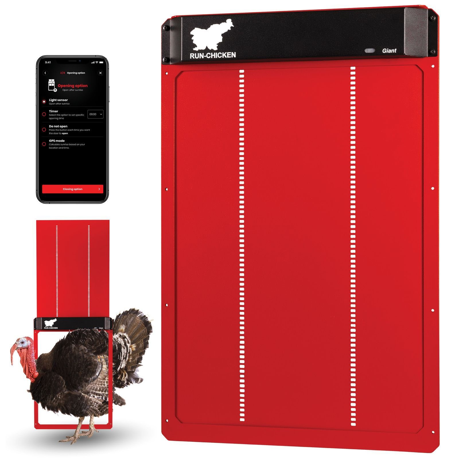 RUN-CHICKEN door - Automatic Turkey Poultry Coop Door (Red) Giant