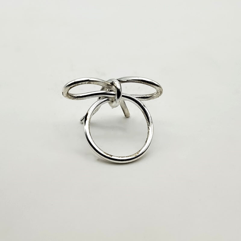Real 925 Sterling Silver Ribbon Bow Solid Women's Ring Gift for her