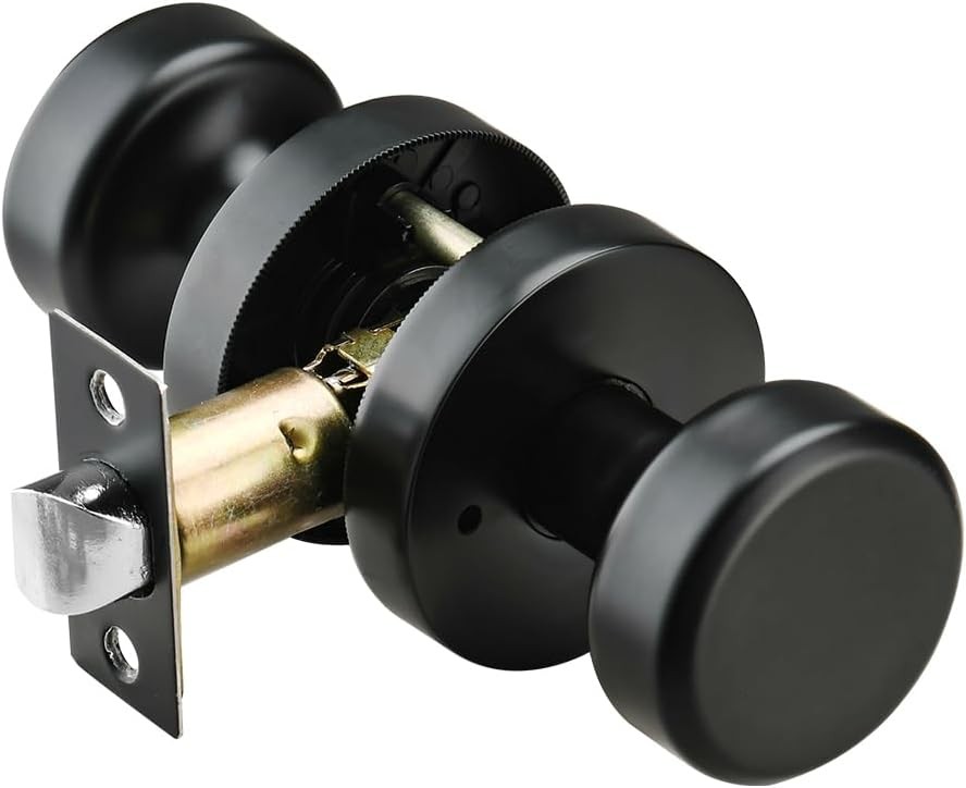 Black Interior Door Knob with Push Lock, Privacy Privacy, Matt