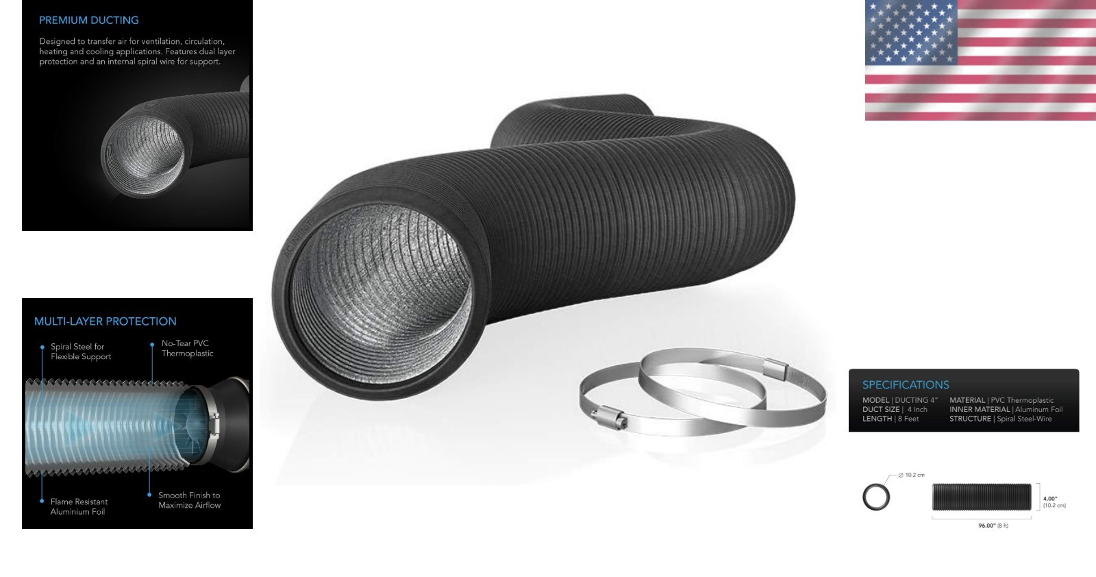 Flexible 8-Foot Aluminum Ducting – Leak-Proof 4-Inch Ventilation Solution