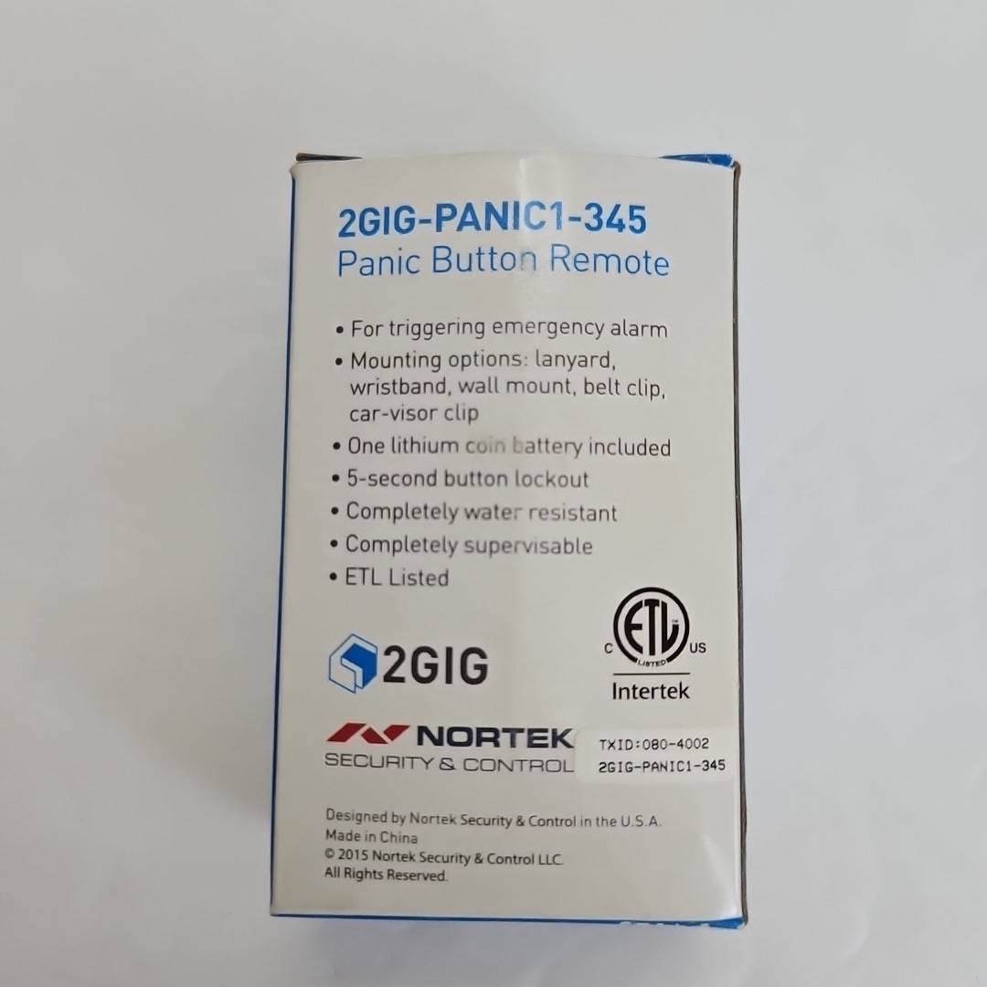 2GIG *open box, no battery* PANIC1‐345 Wireless Panic Button Remote