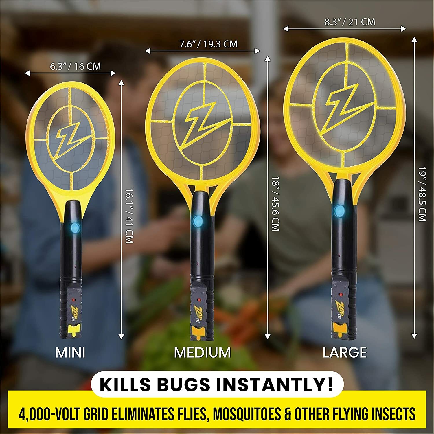 2-Pack ZAP IT! Bug Zapper Rechargeable Mosquito Fly Killer 4000 Volt Large Twin