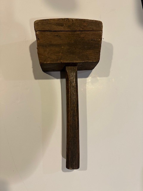 Antique Primitive Rustic Wooden Sledge Hammer Carpenter Mallet 12 1/4"