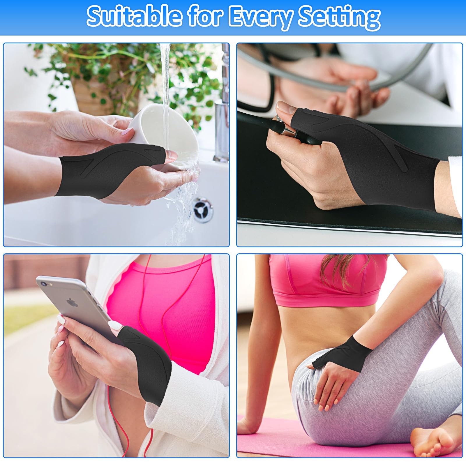Thumb Wrist Brace Copper Compression Stabilizer Support Medium, Black