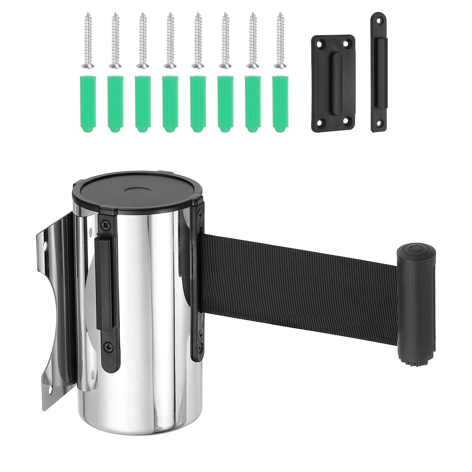 16.4 Feet Fixed Wall Mount Retractable Belt Barrier,Silver Tone/Black