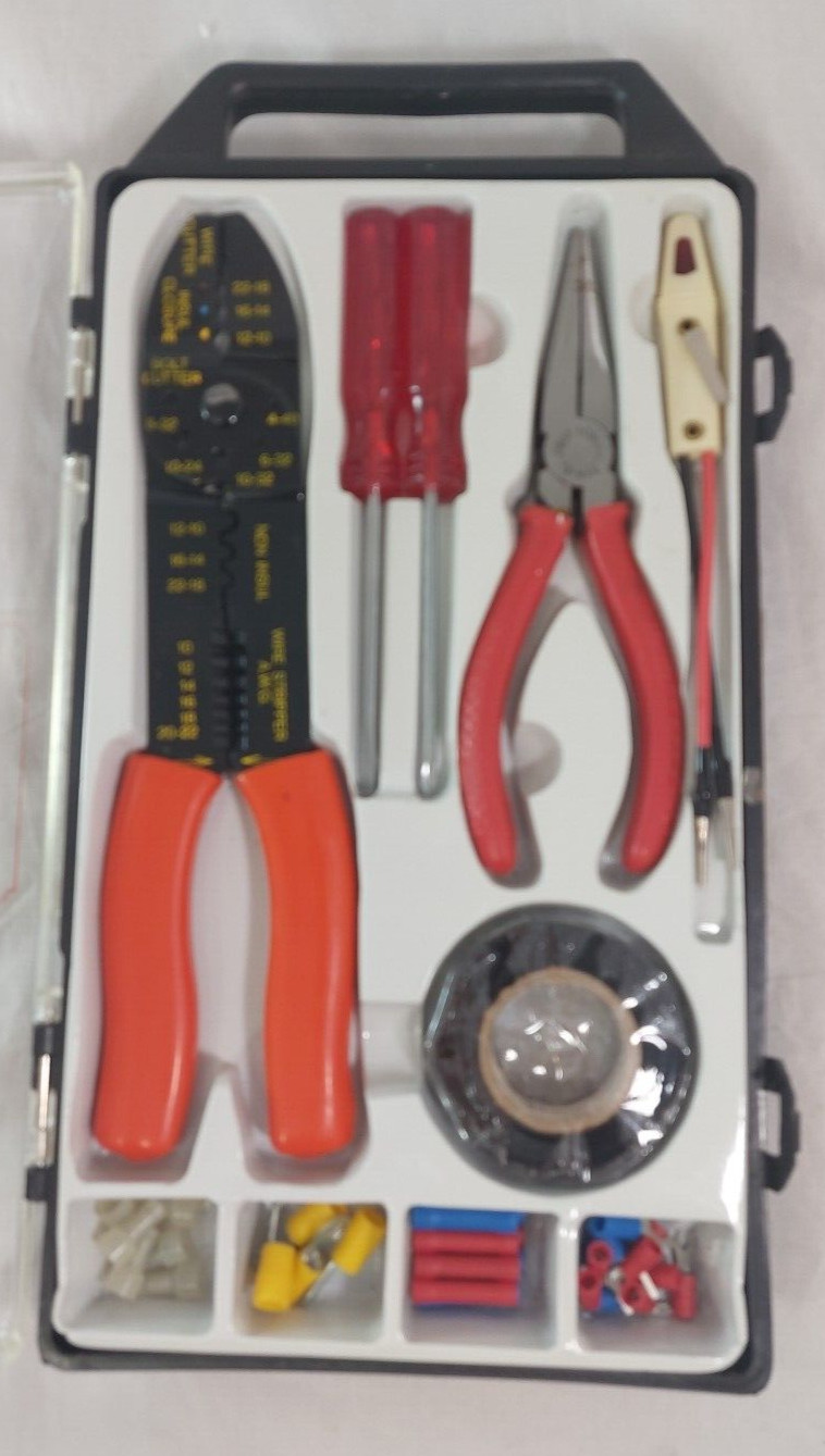 All Purpose Electrical Kit Crimping Tool Tape Connectors Pliers Screwdrivers