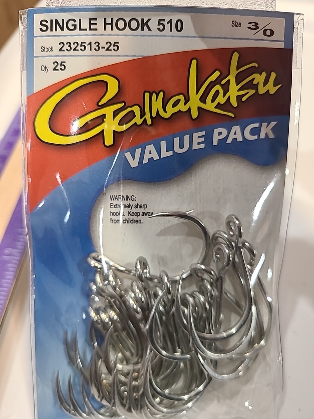Gamakatsu Single Hook 510 Fishing Hooks Size 3/0 Silver Open Eye 25cnt