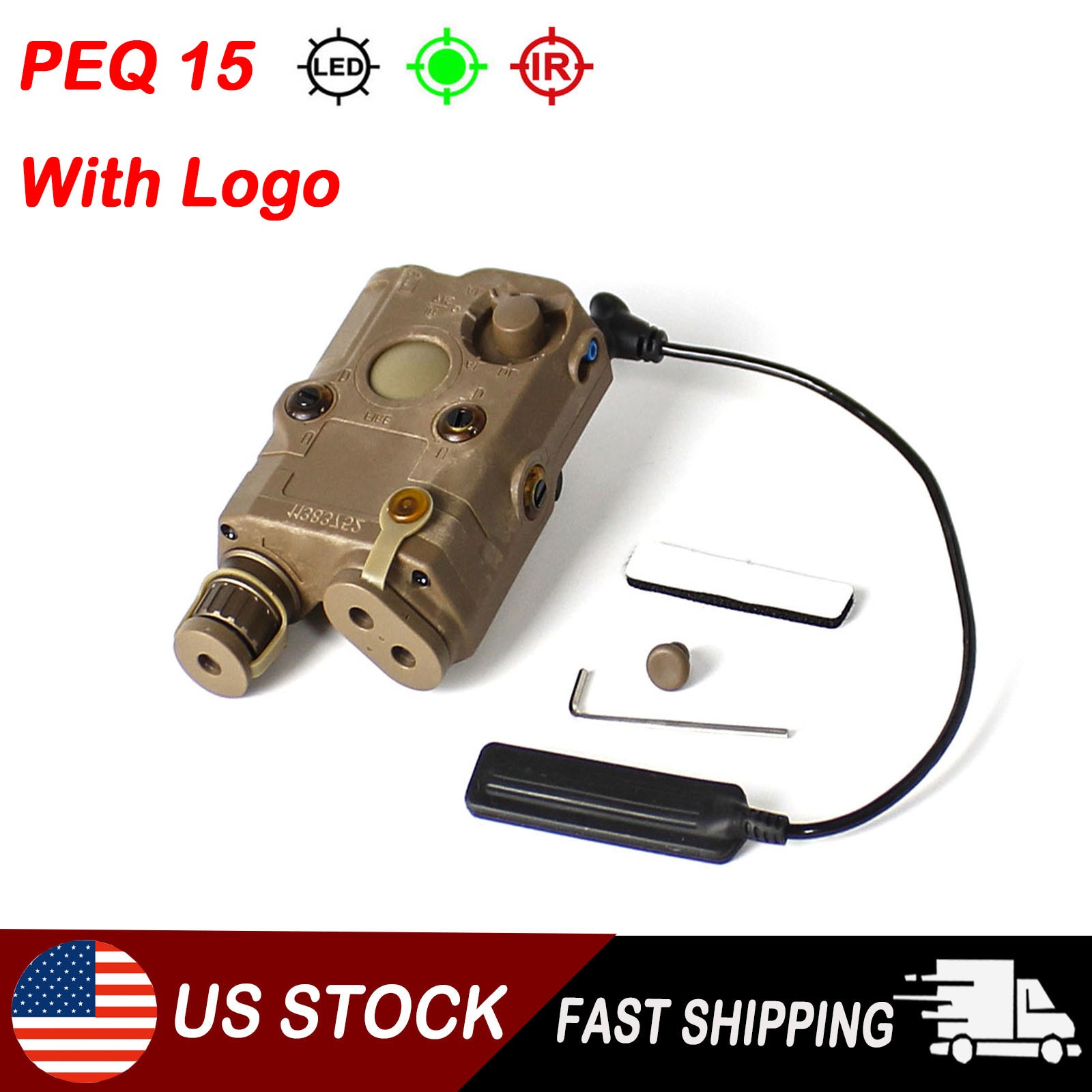 PEQ-15 White LED Flashlight + Visible Green Laser +IR Laser Sight Fit 20mm Rail