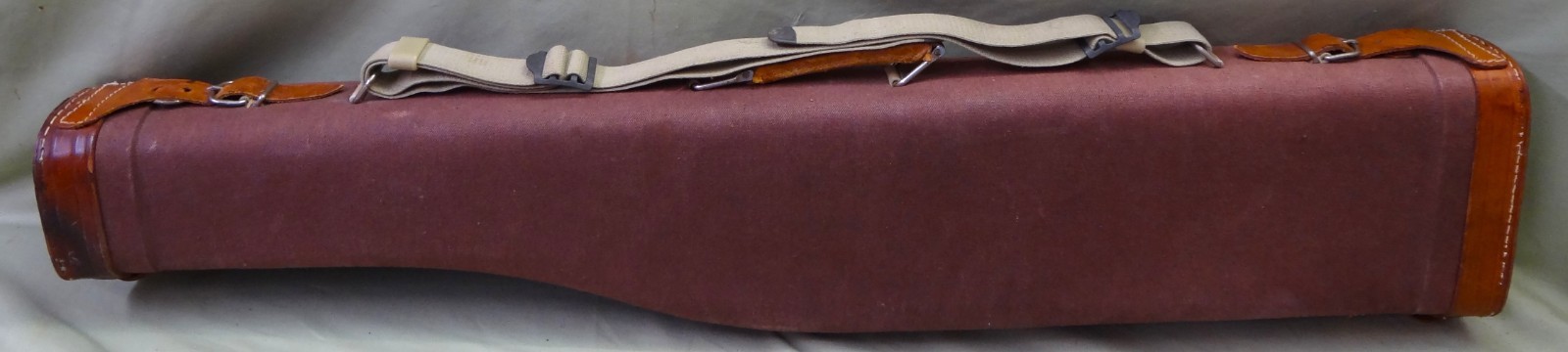 Vintage Canvas and Leather Leg-O-Mutton Shogun Case, 32" Bbls. or Less
