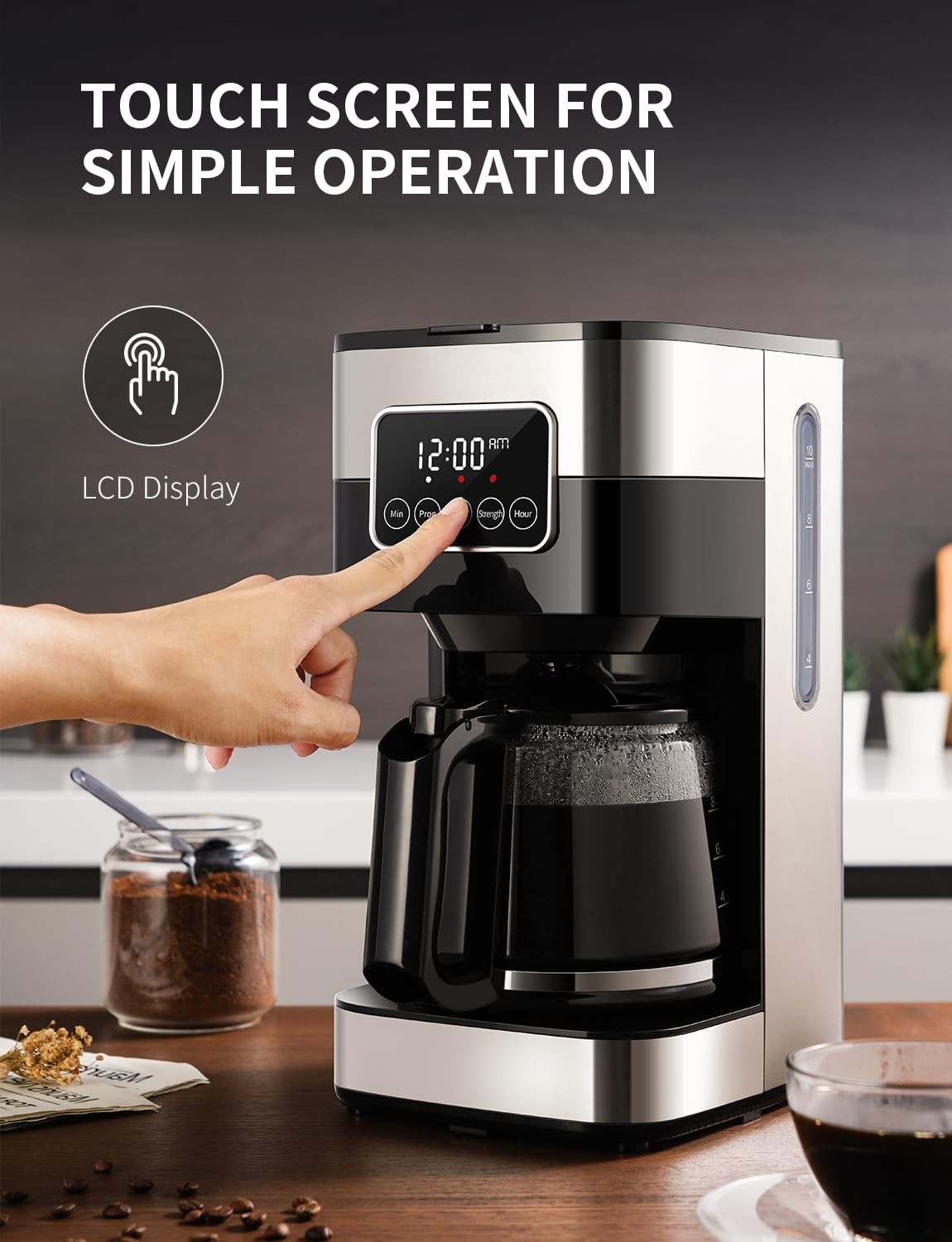 SHARDOR 10-Cup Programmable Coffee Maker, Regular & Strong Brew Drip silver