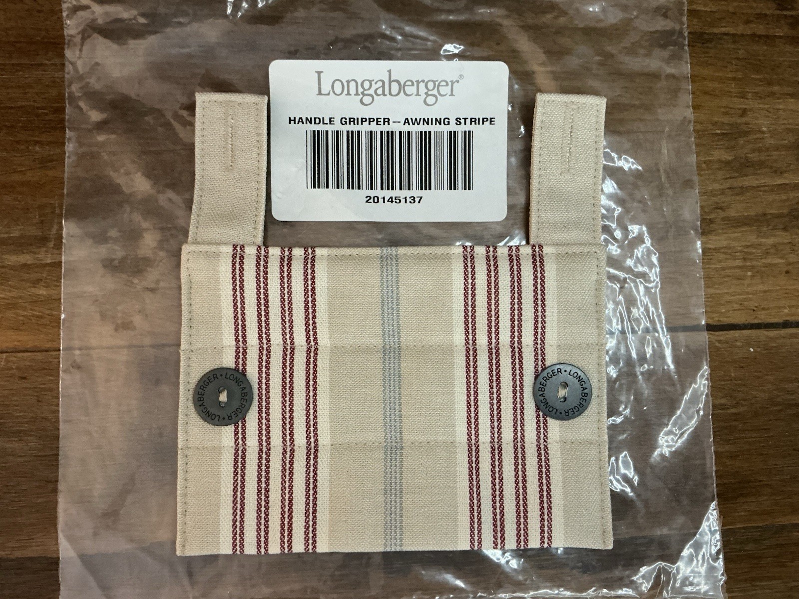 Longaberger ~ Awning Stripe ~ Button Handle Gripper ~ New