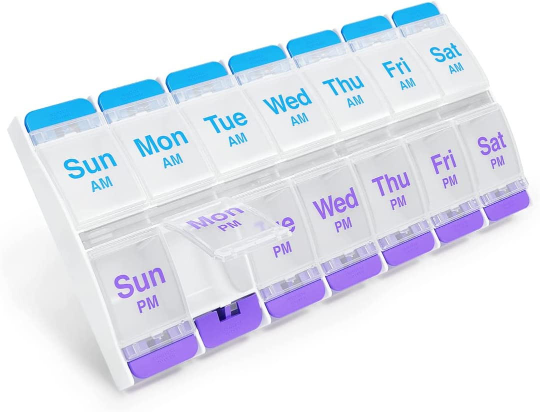Push Button (7-Day) Pill Case, Medicine Planner, Vitamin Organizer, 2 Times a...