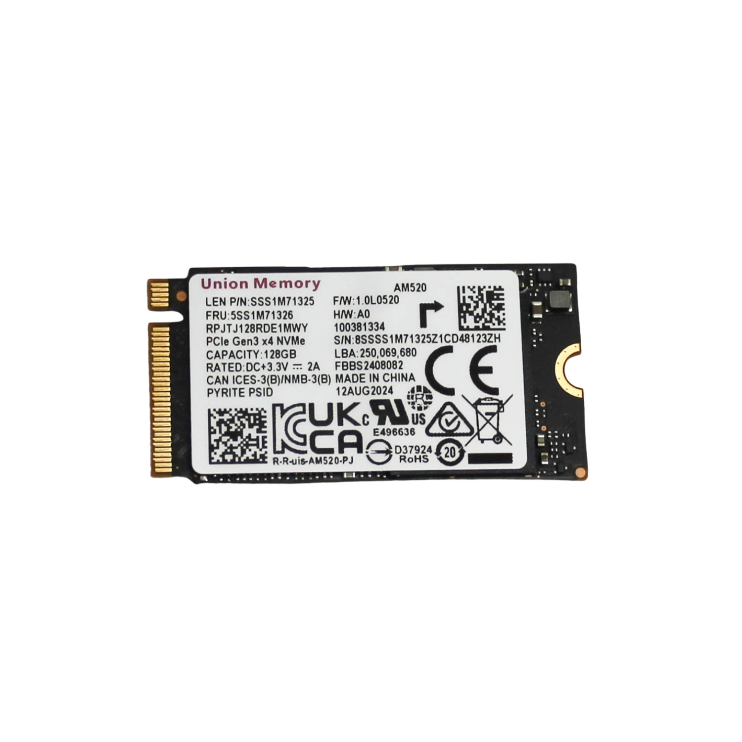 5SS1M71326 LENOVO SSD 128GB M.2 2242 PCIE3X4 STD UMIS V15 G2 IJL - "GRADE A"