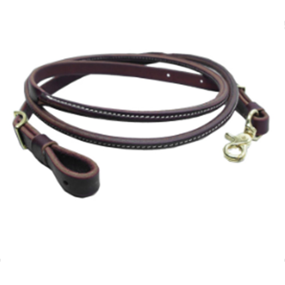 HL Hilason 8' Western Leather Latigo Round Roper Reins with Snap End