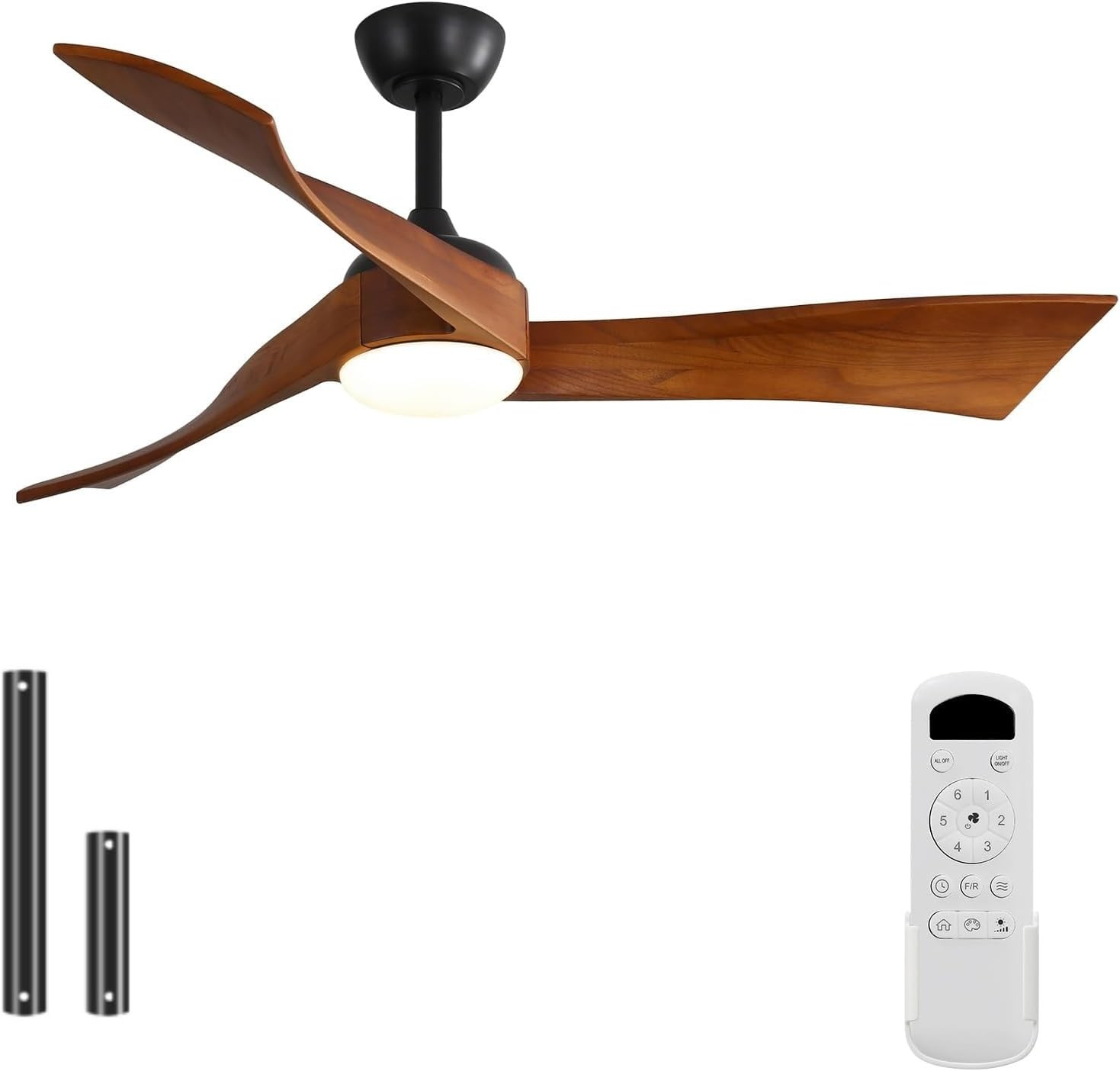 52 Inch Ceiling Fan with Light and Remote, Modern 3 Solid Wood Blades Ceiling Fa