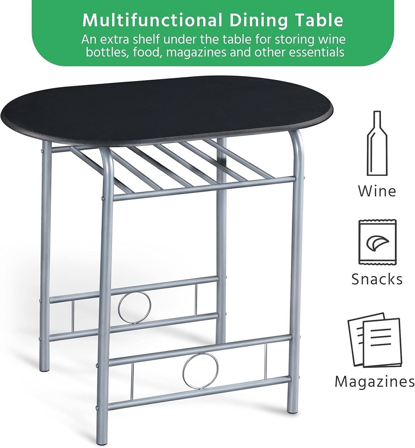 3-Pce Dining Room Table Set, Kitchen Table & Chair Sets for 2, Compact Table Set