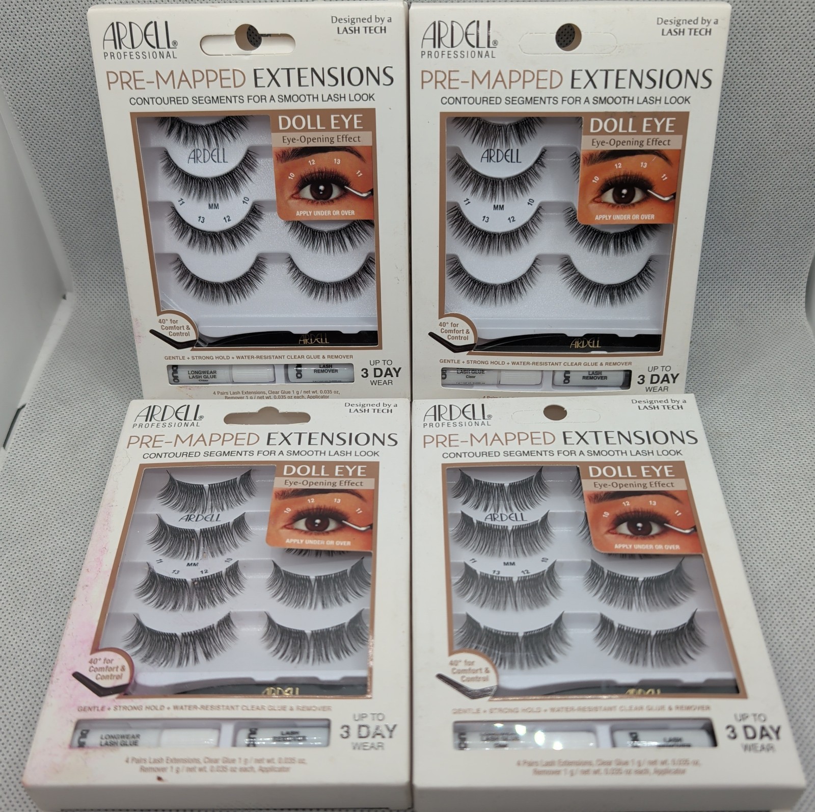 (4) Ardell Pre-Mapped Eyelash Extensions Kits False Lashes Doll Eye
