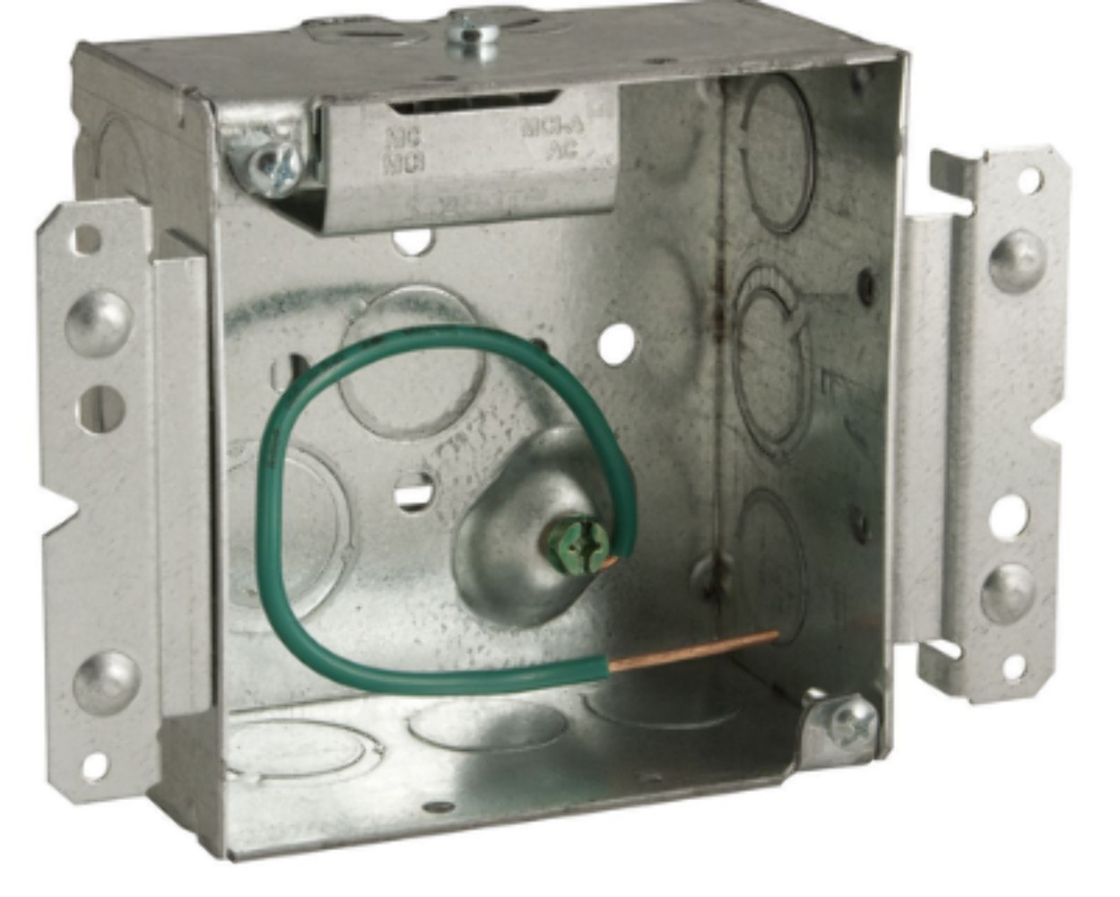 25PK Hubbell Raco 232MS 4"Sq Box 2-1/8 In, Stab-It BX/MC Cable Clamp,GND Pigtail