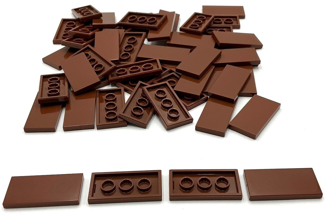 Lego 50 New Reddish Brown Tiles Flat Smooth 2 x 4 Parts