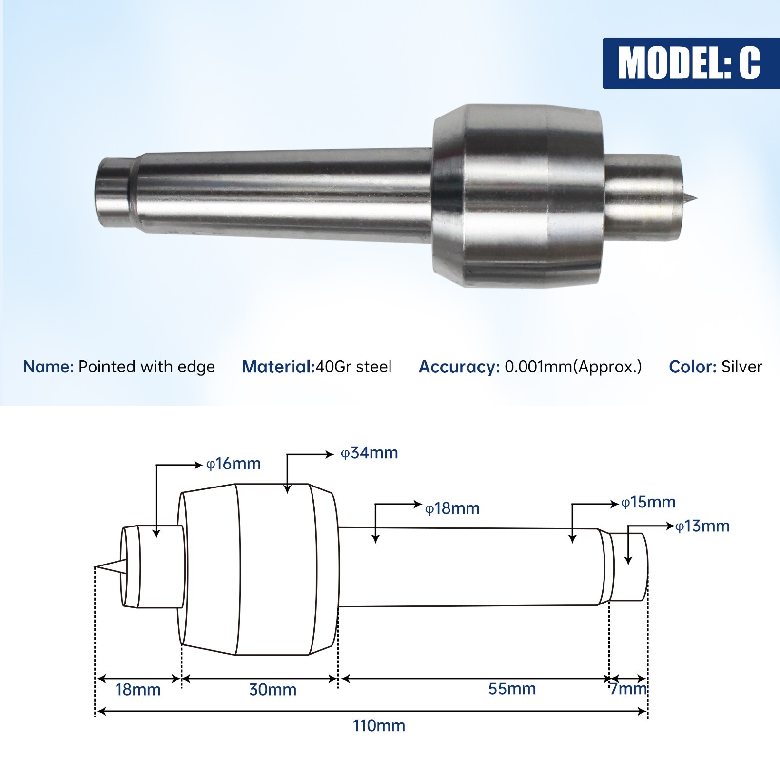 【US】65mm MT2 Lathe Center Tailstock with 4pcs Replaceable Heads For CNC Router