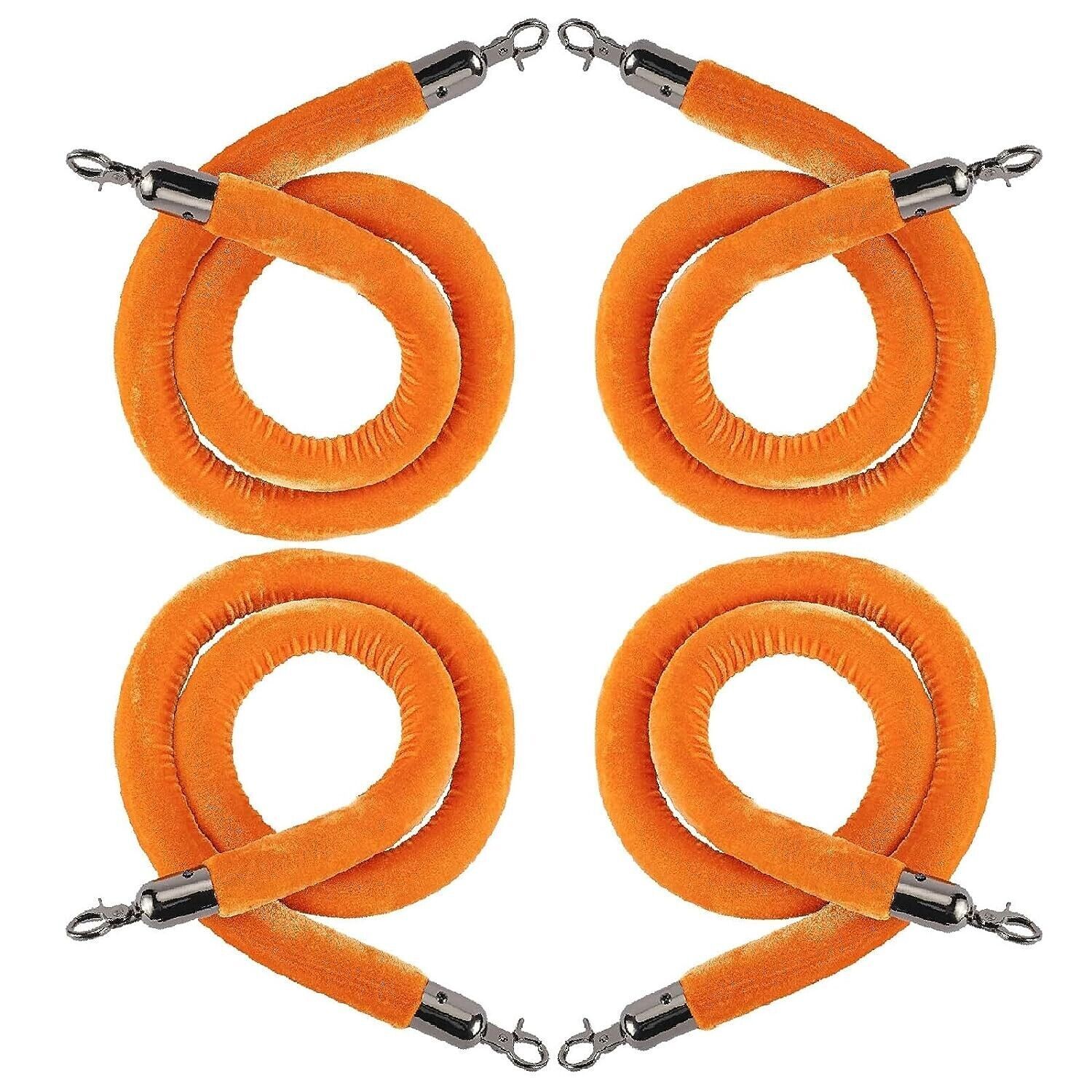 NovelBee 4pcs Orange Velvet Stanchion Ropes with Black Hooks,5 Feet Stanchion Qu