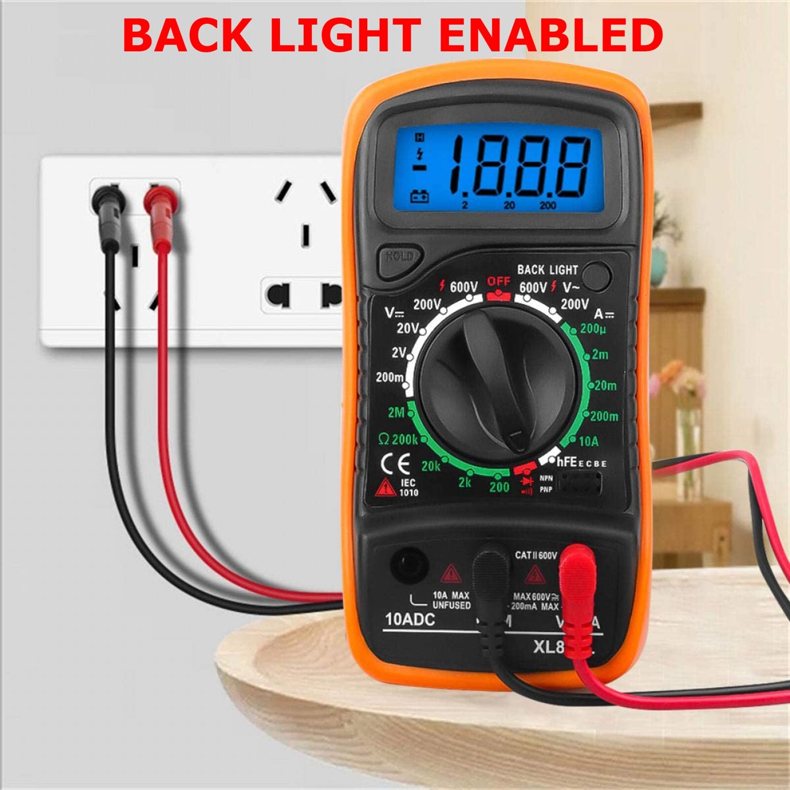 Digital Multimeter AC DC Voltmeter Ammeter Ohmmeter Back Probe Test Leads