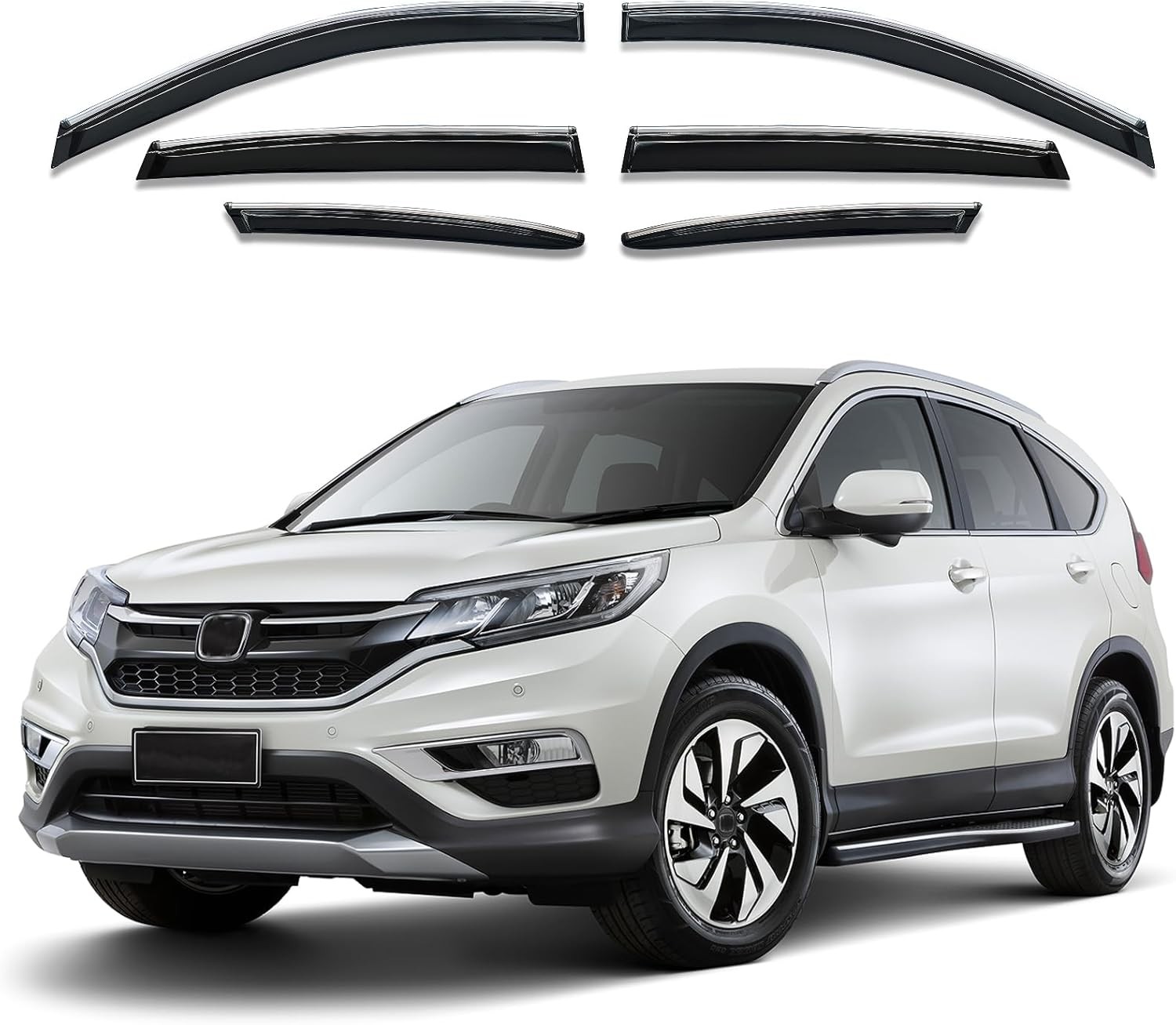 Shatterproof Out-Channel Window Deflectors for For CRV 12-16 6-Piece Chrome