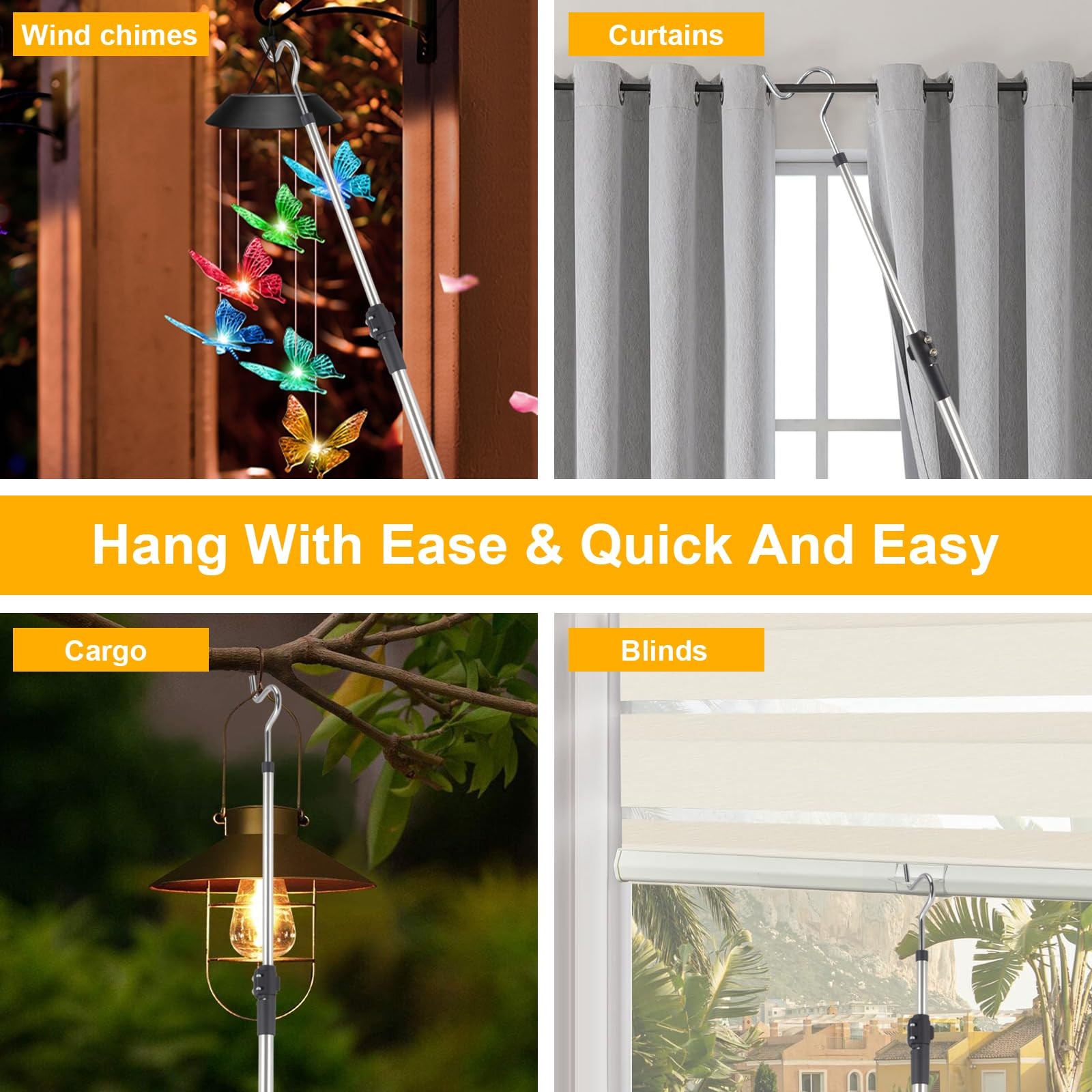 Clothes Hooks, 49"-91" Extendable Coat Hook Durable and Sturdy Telescopic Pol...