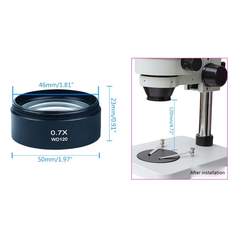 Microscope Auxiliary Objective Lens WD120 0.7X Microscope Accessories Replace