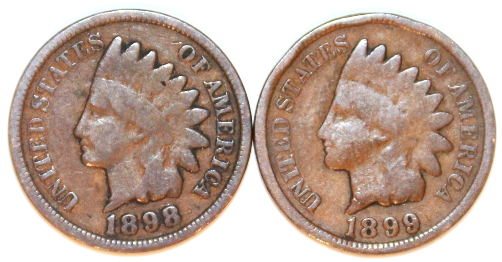 (2) Indian Head Cents - 1898 1899 - Very Good - #4726E FREE SHIPPING