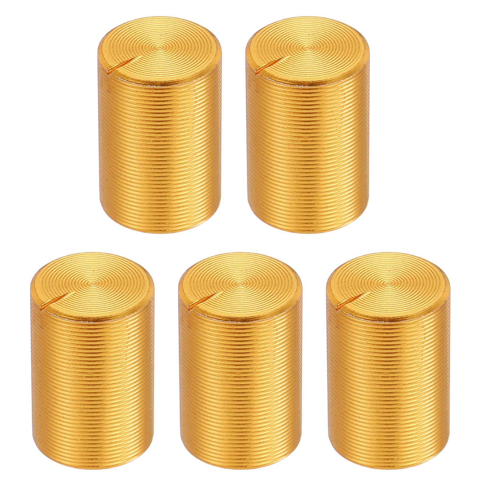 5pcs Potentiometer Knob Knurled Shaft Gold Aluminum 6mm Shaft Dia. 10mmx15mm