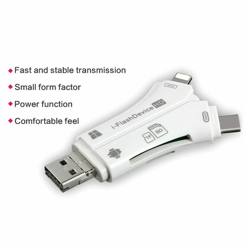 2 Pack 4in1 USB Card Reader iPhone iPad Android SD TF Adapter Lightning