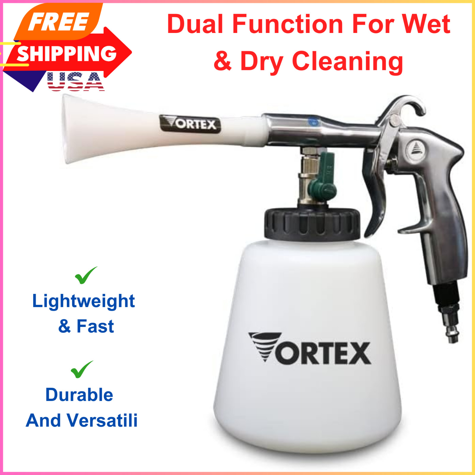 Vortex I Air Cleaning Gun, Deep Cleans Auto Interiors & Exteriors, Dual Function