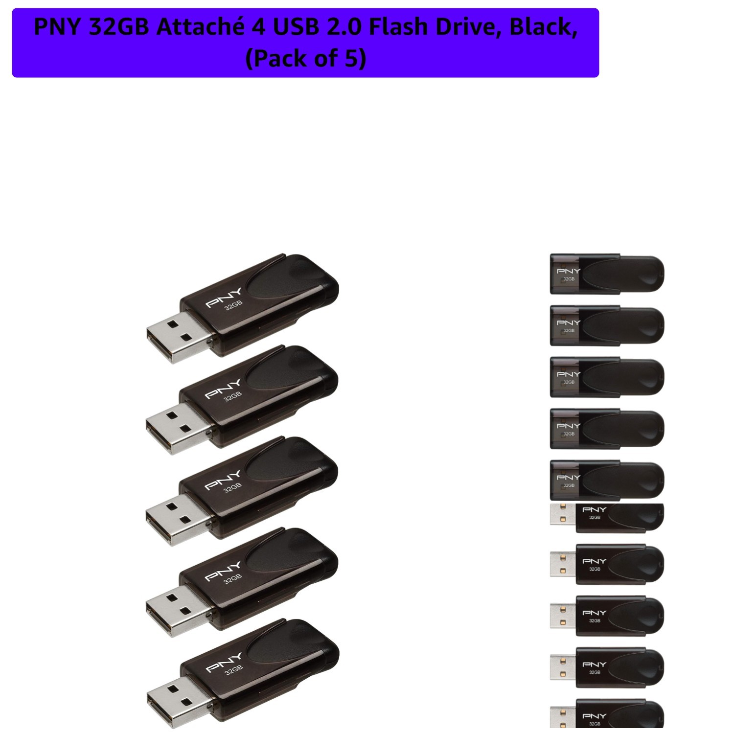32GB Attaché 4 USB 2.0 Flash Drive, Black, Pack of 5