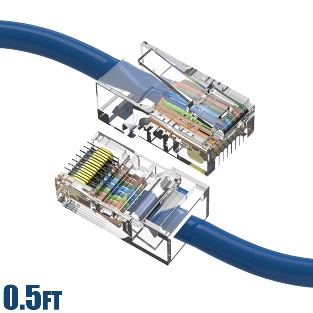 0.5FT Cat6 RJ45 Ethernet LAN Network UTP Non-Boot Patch Cable Copper 24AWG Blue