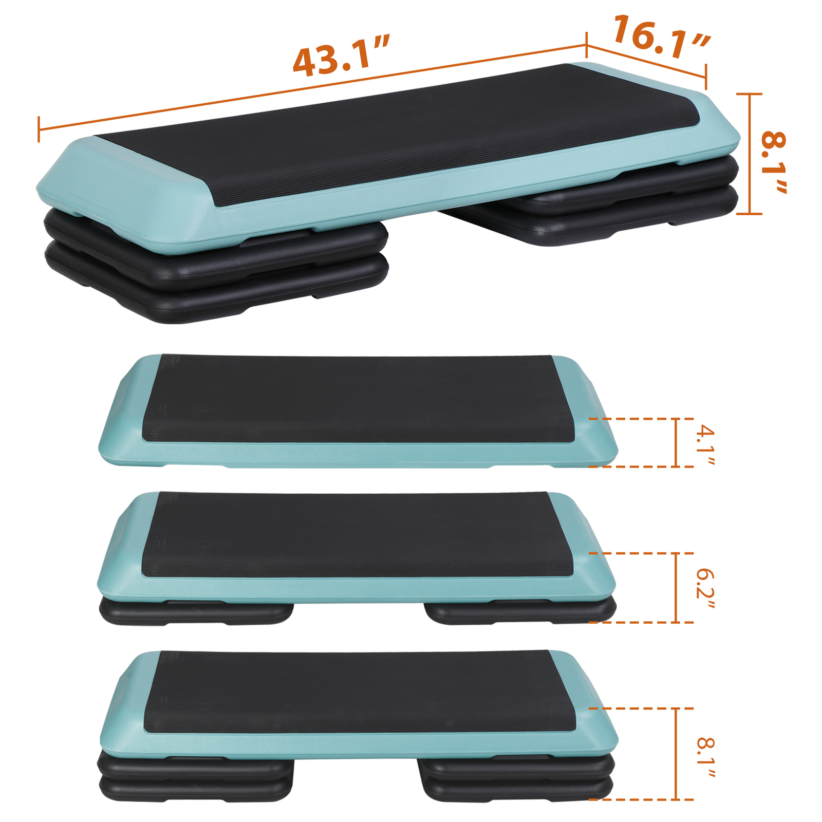 43'' Aerobic Step Platform Exercise Adjustable Workout Stepper w/4 Riser Green