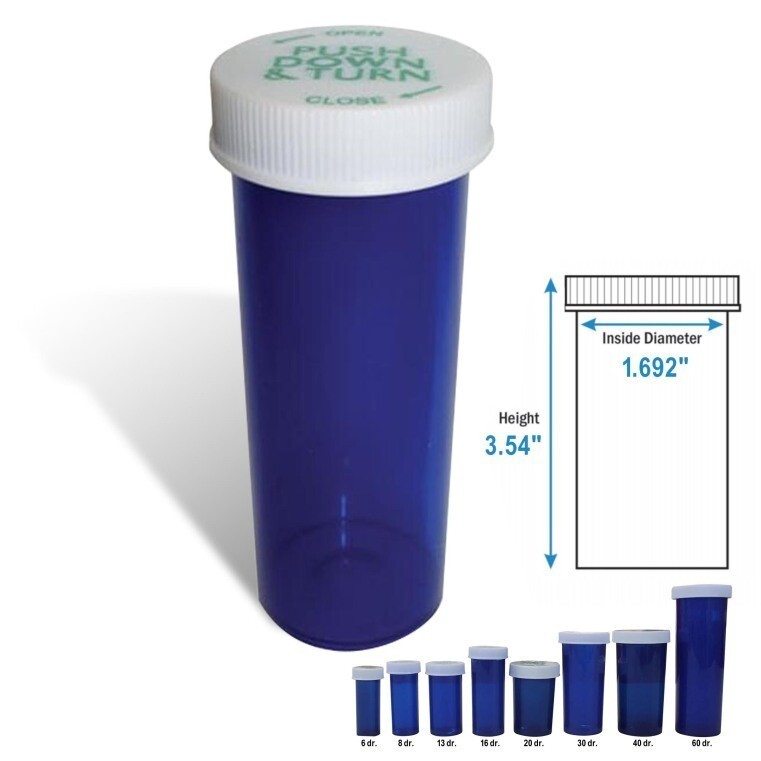 40 Dram Blue Prescription Vials, Safety Cap Medicine Vials, 200/Case