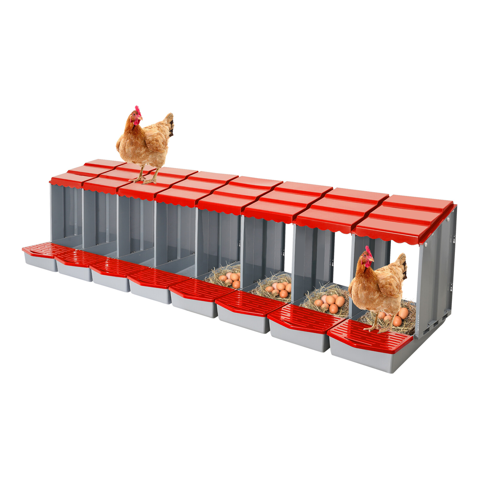 8-Compartment Chicken Nesting Box with Egg Collection Chicken Laying Boxes Farm